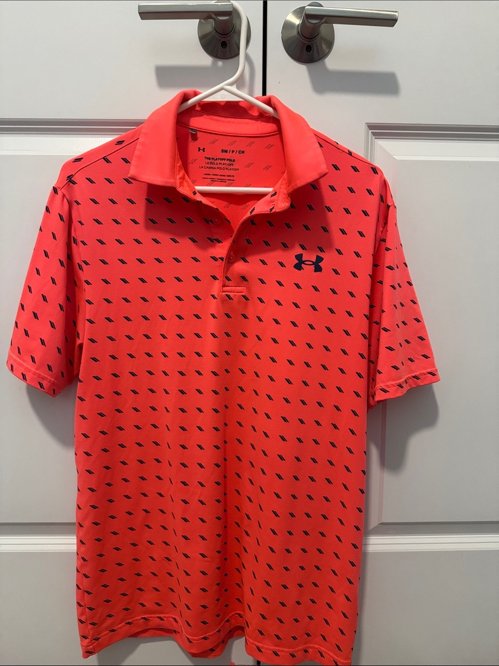 Under Armour Men's Coral Polo with Navy Micro Dots